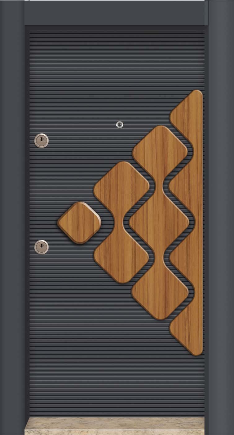 Laminoks yüzeyli daire kabartmalı çelik kapısı