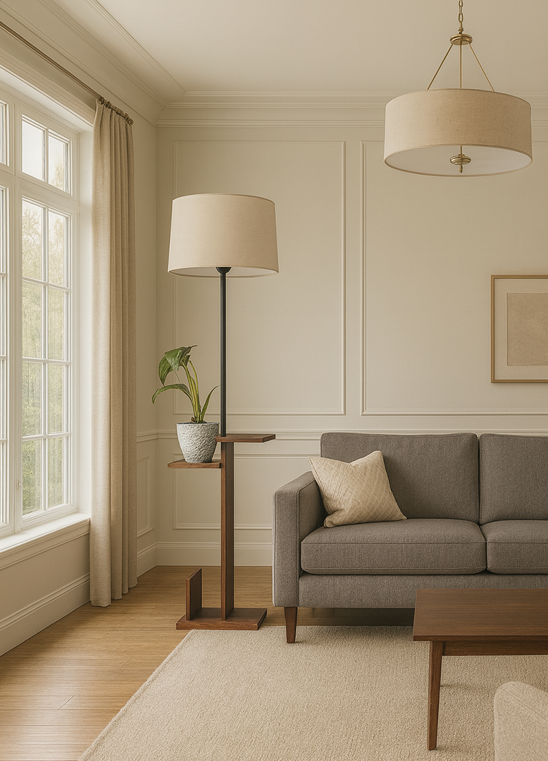 Orkide Raflı Gazetelikli Doğal Ahşap Lambader